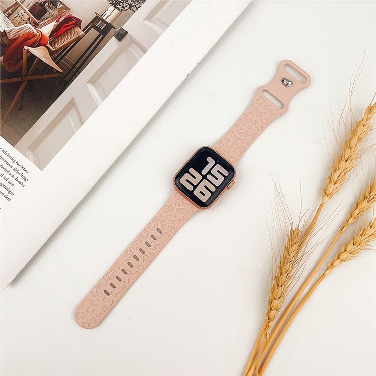 For Apple Watch Series 10 46mm / Ultra 2 Ultra 49mm /  Series 9 8 7 45mm / 6 5 4 SE (2023) SE (2022) SE 44mm / 3 2 1 42mm Silicone Leopard Pattern Watch Strap - Pink