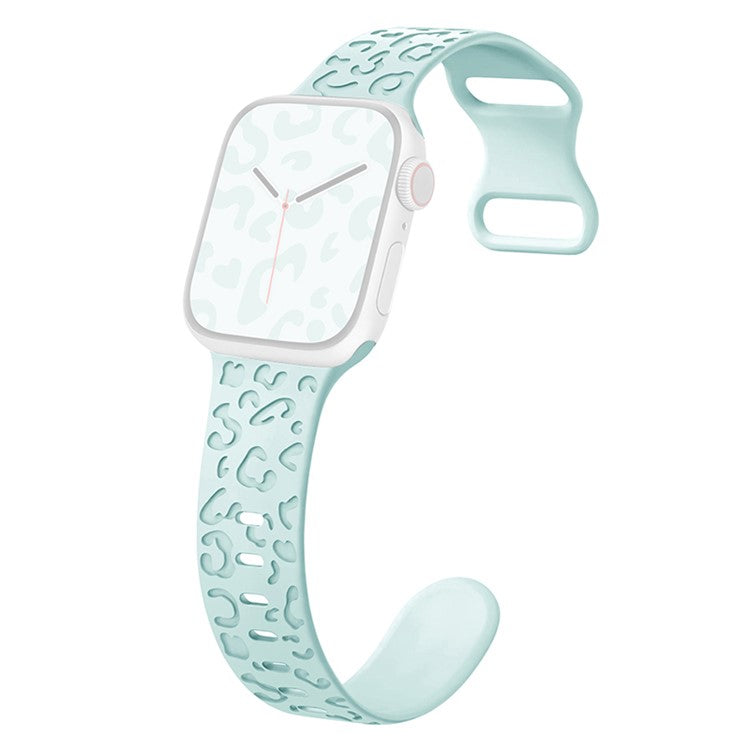 Watch Strap for Apple Watch Series 10 42mm / 9 8 7 41mm / SE (2023) SE (2022) SE 6 5 4 40mm / 3 2 1 38mm Leopard Pattern Silicone Watch Band - Turquoise
