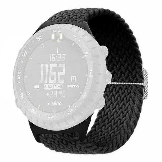 For Suunto Core Watch Band Stretchy 22mm Soft Nylon Elastic Braided Strap - Black