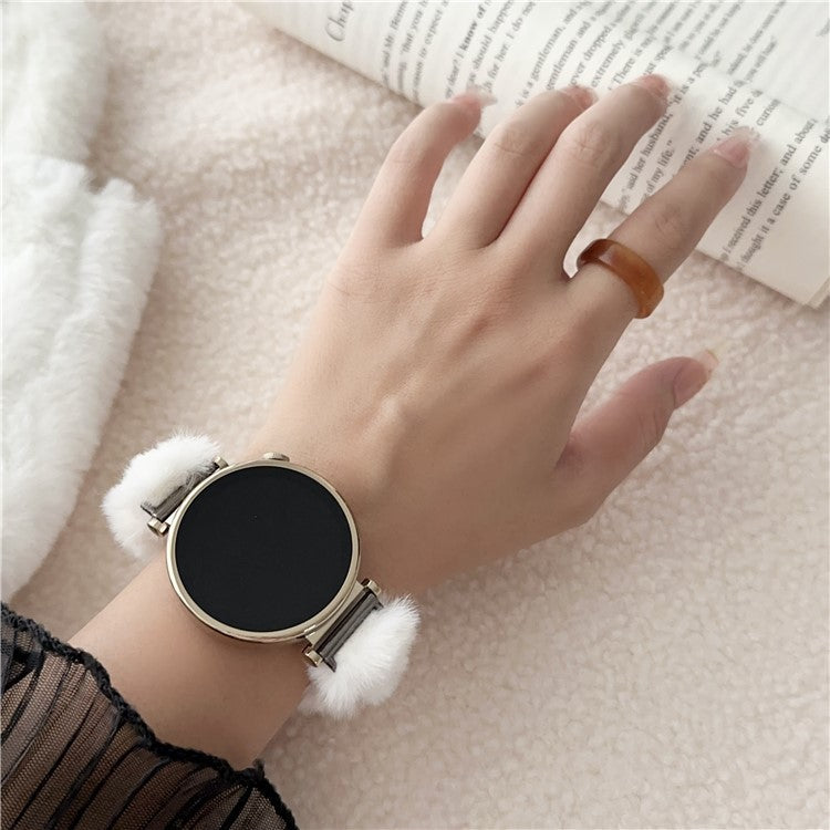 22mm Smart Watch Winter Plush Replacement Strap Magnetic Buckle Wrist Band - White