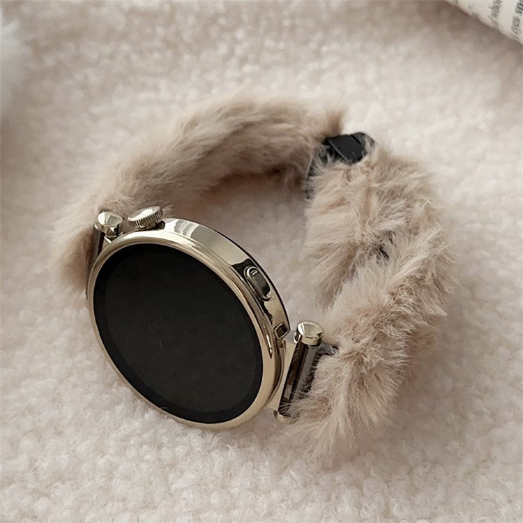 20mm Universal Smart Watch Stylish Plush Wrist Strap Folding Magnetic Buckle Replacement Band - Apricot