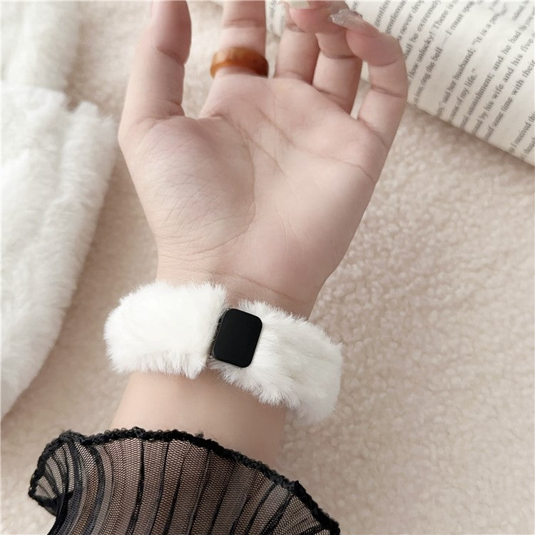 20mm Universal Smart Watch Stylish Plush Wrist Strap Folding Magnetic Buckle Replacement Band - Apricot