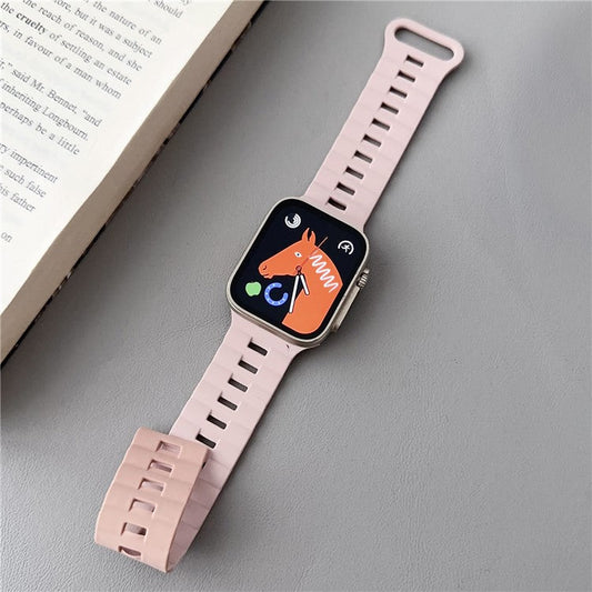 Watch Strap for Apple Watch Series 10 42mm / 9 8 7 41mm / SE (2023) SE (2022) SE 6 5 4 40mm / 3 2 1 38mm Magnetic Silicone Watch Band - Pink+Pink
