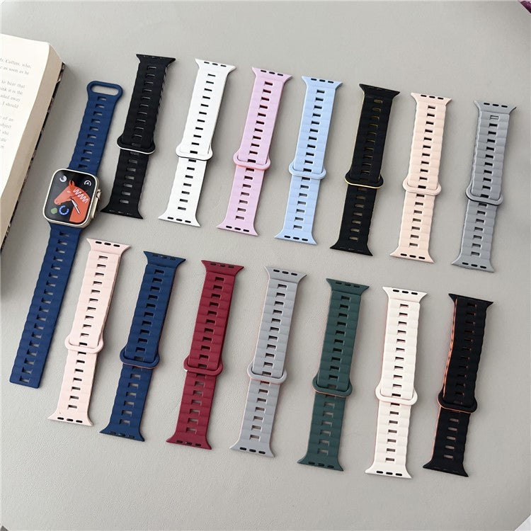 Watch Strap for Apple Watch Series 10 42mm / 9 8 7 41mm / SE (2023) SE (2022) SE 6 5 4 40mm / 3 2 1 38mm Magnetic Silicone Watch Band - Pink+Pink