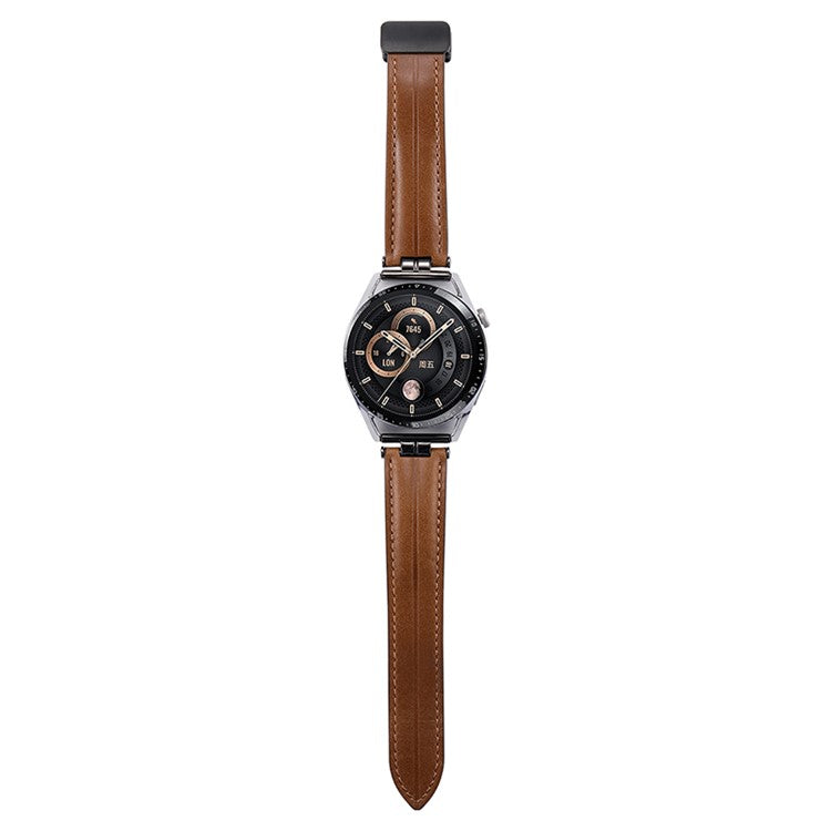 22mm Watch Strap for Samsung Galaxy Watch3 45mm / Garmin Venu 3 Stainless Steel Folding Buckle Leather Band - Grey Blue / Silver Buckle