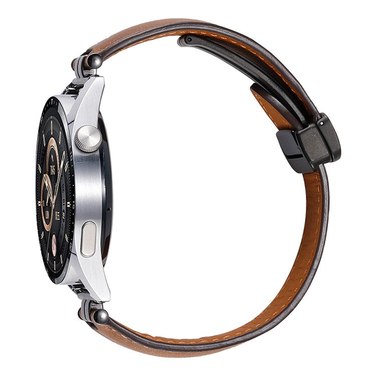 22mm Watch Strap for Samsung Galaxy Watch3 45mm / Garmin Venu 3 Stainless Steel Folding Buckle Leather Band - Grey Blue / Silver Buckle