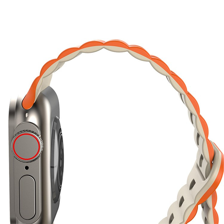 For Apple Watch Series 10 46mm / Ultra 2 Ultra 49mm /  Series 9 8 7 45mm / 6 5 4 SE (2023) SE (2022) SE 44mm / 3 2 1 42mm Silicone Band Watch Strap - Midnight Blue+Orange
