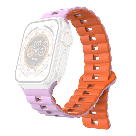 For Apple Watch Series 10 46mm / Ultra 2 Ultra 49mm /  Series 9 8 7 45mm / 6 5 4 SE (2023) SE (2022) SE 44mm / 3 2 1 42mm Silicone Band Watch Strap - Purple+Orange