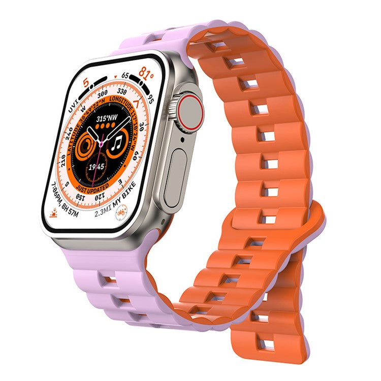 For Apple Watch Series 10 46mm / Ultra 2 Ultra 49mm /  Series 9 8 7 45mm / 6 5 4 SE (2023) SE (2022) SE 44mm / 3 2 1 42mm Silicone Band Watch Strap - Purple+Orange