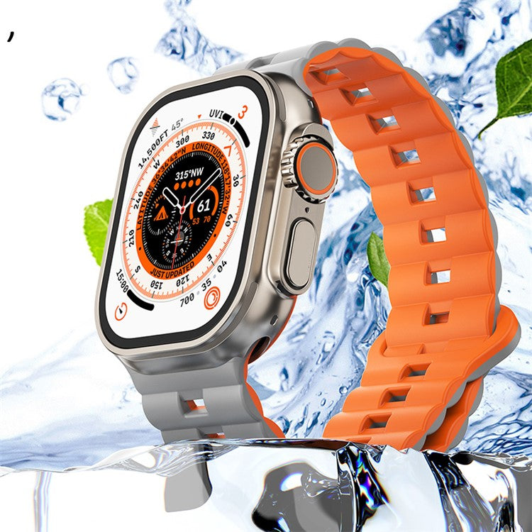 For Apple Watch Series 10 46mm / Ultra 2 Ultra 49mm /  Series 9 8 7 45mm / 6 5 4 SE (2023) SE (2022) SE 44mm / 3 2 1 42mm Silicone Band Watch Strap - Purple+Orange