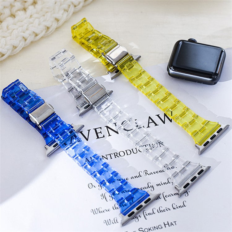 Watch Strap for Apple Watch Series 10 42mm / 9 8 7 41mm / SE (2023) SE (2022) SE 6 5 4 40mm / 3 2 1 38mm Jelly Resin Watch Strap - Transparent Dark Blue