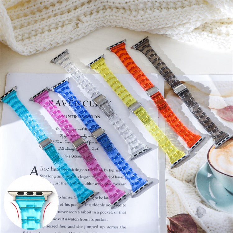 Watch Strap for Apple Watch Series 10 42mm / 9 8 7 41mm / SE (2023) SE (2022) SE 6 5 4 40mm / 3 2 1 38mm Jelly Resin Watch Strap - Transparent Dark Blue