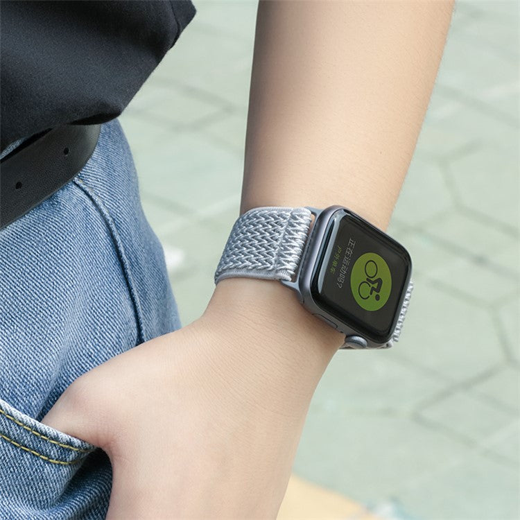Watch Strap for Apple Watch Series 10 42mm / 9 8 7 41mm / SE (2023) SE (2022) SE 6 5 4 40mm / 3 2 1 38mm Wave Design Nylon Wrist Band - Dark Grey