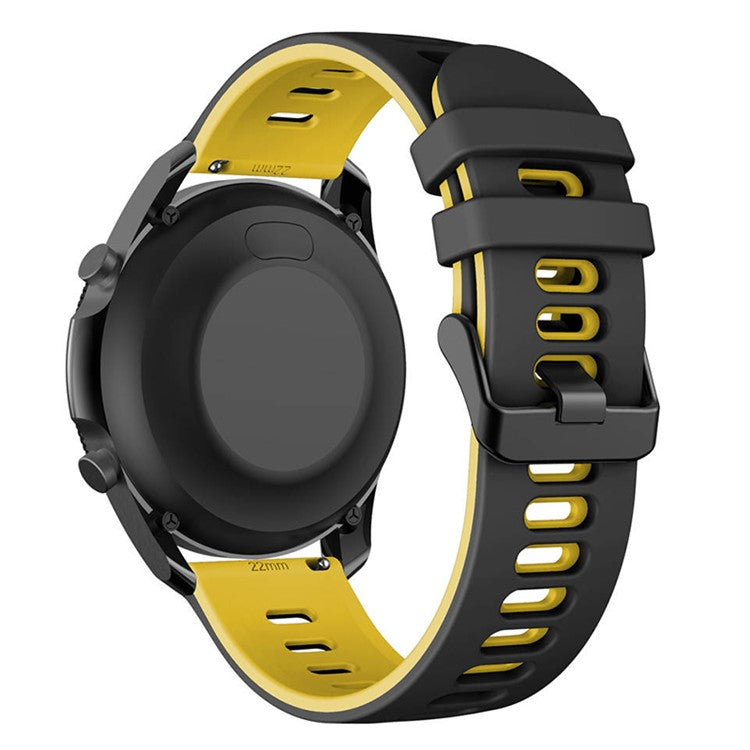For Samsung Galaxy Watch6 Classic 47mm 43mm / GarminActive 5 Silicone Band 20mm Dual Color Watch Strap - Black+Yellow