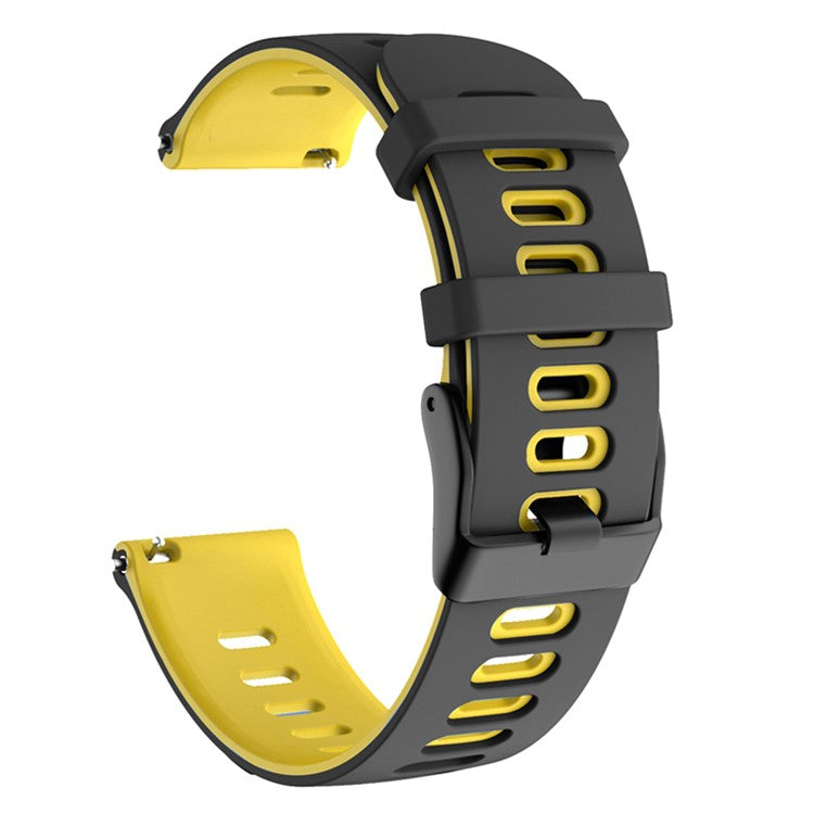 For Samsung Galaxy Watch6 Classic 47mm 43mm / GarminActive 5 Silicone Band 20mm Dual Color Watch Strap - Black+Yellow