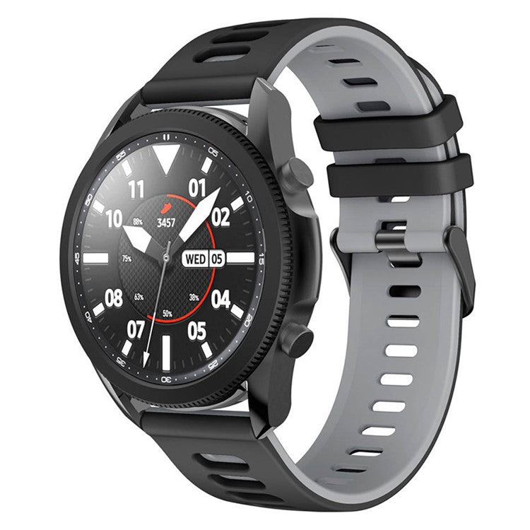 For Samsung Galaxy Watch6 Classic 47mm 43mm / GarminActive 5 Silicone Band 20mm Dual Color Watch Strap - Black+Grey