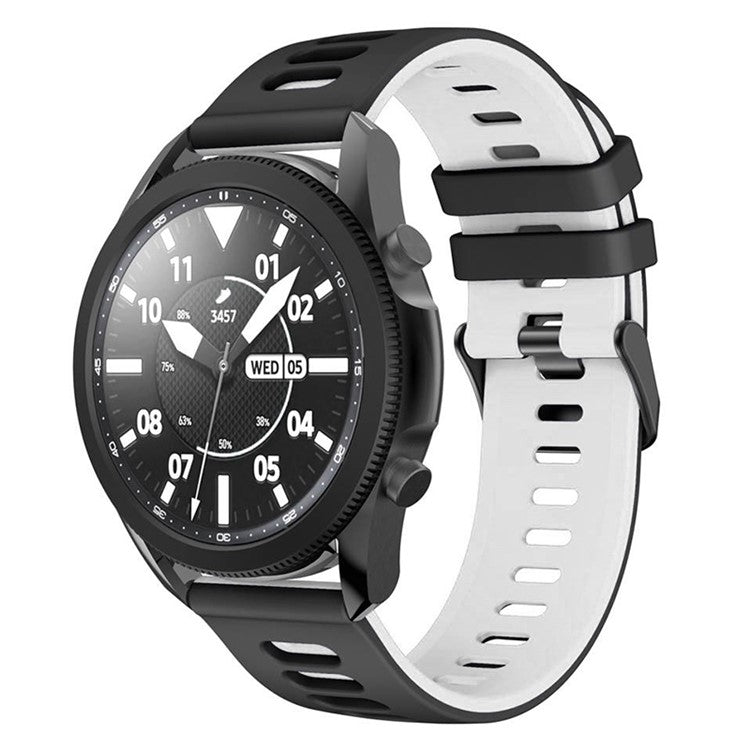 For Samsung Galaxy Watch3 45mm / Garmin Venu 3 Watch Strap 22mm Dual Color Silicone Watchband - Black+White