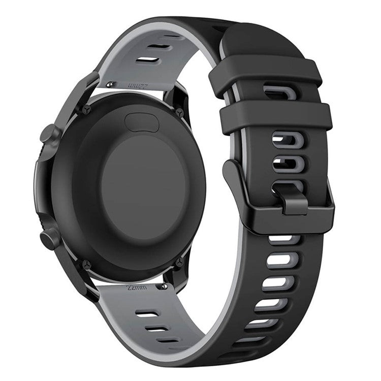For Samsung Galaxy Watch3 45mm / Garmin Venu 3 Watch Strap 22mm Dual Color Silicone Watchband - Black+Grey