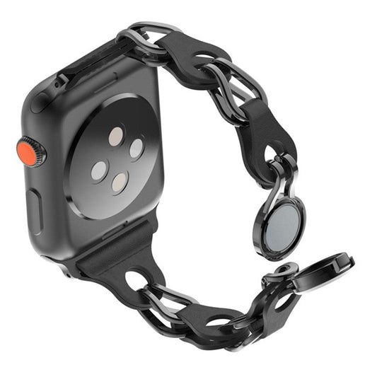 For Apple Watch Series 10 46mm / Ultra 2 Ultra 49mm /  Series 9 8 7 45mm / 6 5 4 SE (2023) SE (2022) SE 44mm / 3 2 1 42mm Magnetic Chain Style Watch Band - Black