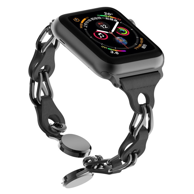 For Apple Watch Series 10 46mm / Ultra 2 Ultra 49mm /  Series 9 8 7 45mm / 6 5 4 SE (2023) SE (2022) SE 44mm / 3 2 1 42mm Magnetic Chain Style Watch Band - Black