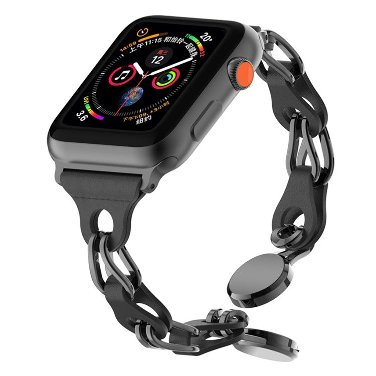For Apple Watch Series 10 46mm / Ultra 2 Ultra 49mm /  Series 9 8 7 45mm / 6 5 4 SE (2023) SE (2022) SE 44mm / 3 2 1 42mm Magnetic Chain Style Watch Band - Black