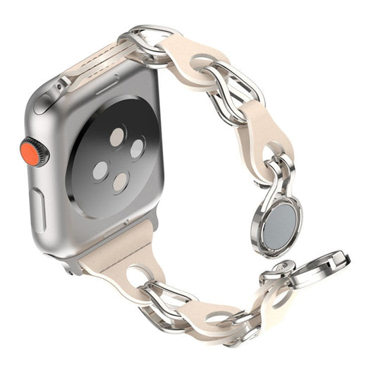 For Apple Watch Series 10 46mm / Ultra 2 Ultra 49mm /  Series 9 8 7 45mm / 6 5 4 SE (2023) SE (2022) SE 44mm / 3 2 1 42mm Magnetic Chain Style Watch Band - Milk Tea