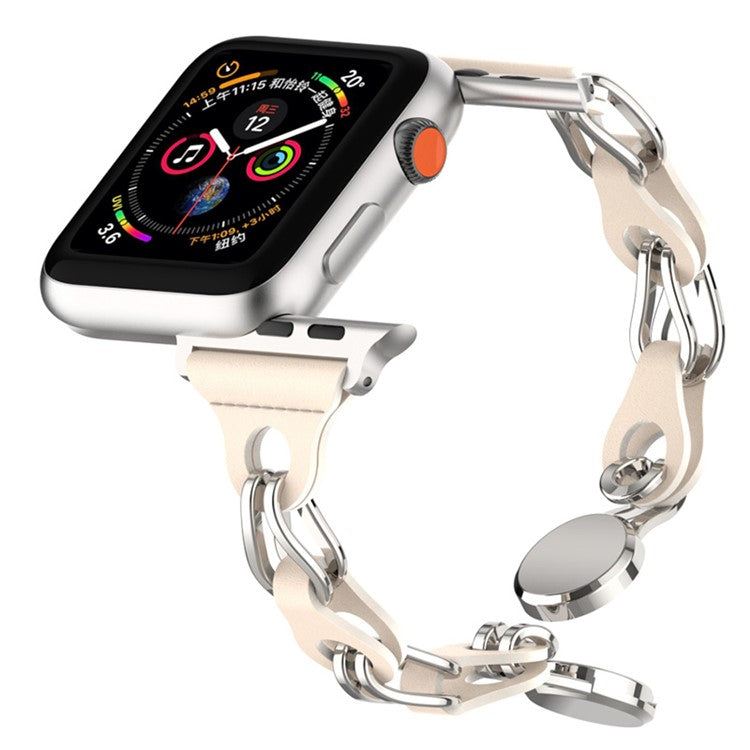 For Apple Watch Series 10 46mm / Ultra 2 Ultra 49mm /  Series 9 8 7 45mm / 6 5 4 SE (2023) SE (2022) SE 44mm / 3 2 1 42mm Magnetic Chain Style Watch Band - Milk Tea