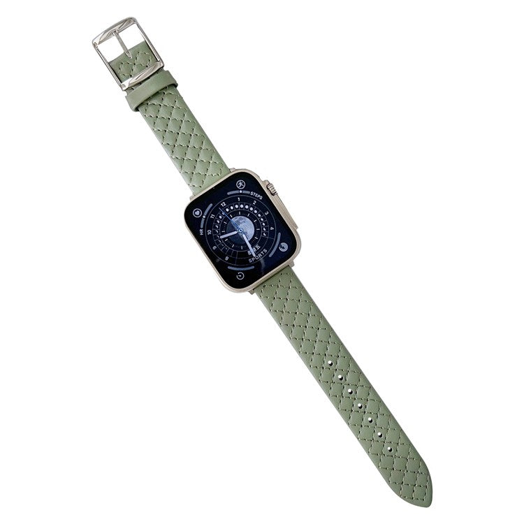 For Apple Watch Series 10 46mm / Ultra 2 Ultra 49mm /  Series 9 8 7 45mm / 6 5 4 SE (2023) SE (2022) SE 44mm / 3 2 1 42mm Leather Watch Band Wrist Strap - Light Green