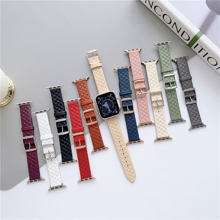 For Apple Watch Series 10 46mm / Ultra 2 Ultra 49mm /  Series 9 8 7 45mm / 6 5 4 SE (2023) SE (2022) SE 44mm / 3 2 1 42mm Leather Watch Band Wrist Strap - Light Green