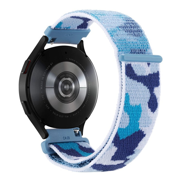 For Samsung Galaxy Watch3 45mm / Garmin Venu 3 Watch Band 22mm Nylon Loop Camouflage Strap - Blue Camo