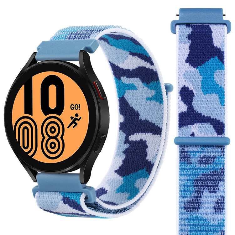 For Samsung Galaxy Watch3 45mm / Garmin Venu 3 Watch Band 22mm Nylon Loop Camouflage Strap - Blue Camo