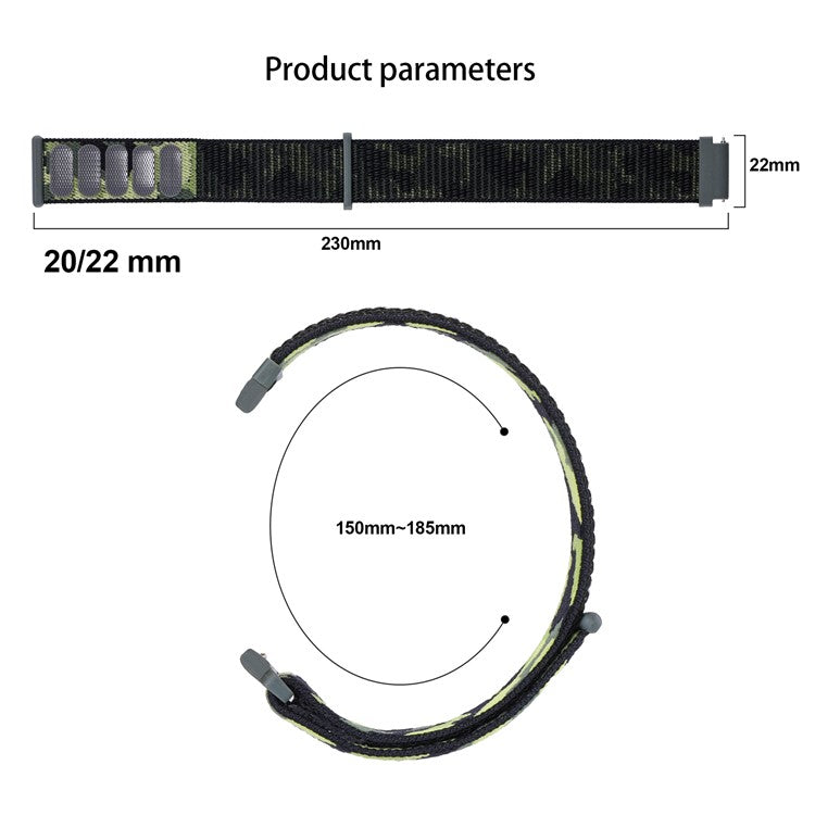 For Samsung Galaxy Watch6 Classic 47mm 43mm / GarminActive 5 Nylon Watch Strap 20mm Camouflage Wrist Band - Purple Camo