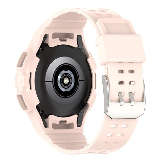 For Samsung Galaxy Watch4 Classic 46mm Silicone Watch Band Ajustable Strap with Integrated Watch Case - Light Pink