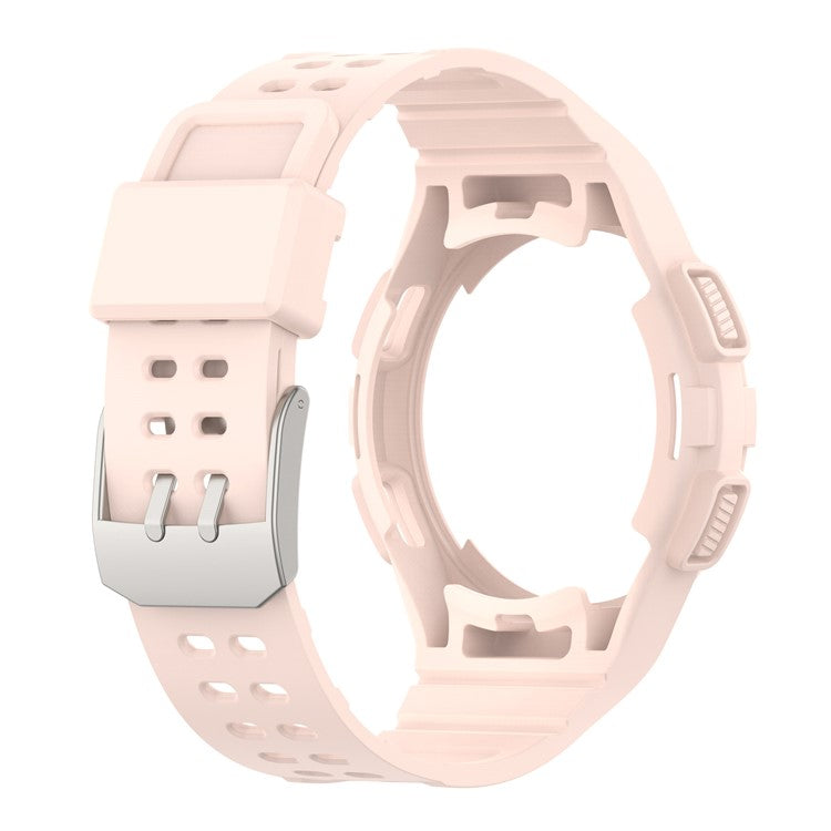 For Samsung Galaxy Watch4 Classic 46mm Silicone Watch Band Ajustable Strap with Integrated Watch Case - Light Pink