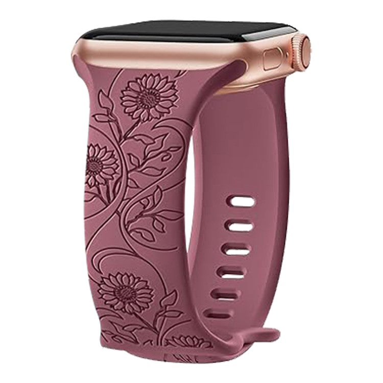 Watch Strap for Apple Watch Series 10 42mm / 9 8 7 41mm / SE (2023) SE (2022) SE 6 5 4 40mm / 3 2 1 38mm Flower Engraved Watch Band - Sunflower / Purple