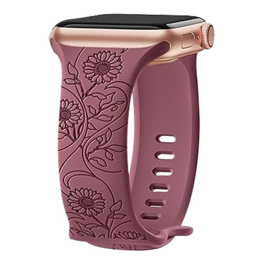 Watch Strap for Apple Watch Series 10 42mm / 9 8 7 41mm / SE (2023) SE (2022) SE 6 5 4 40mm / 3 2 1 38mm Flower Engraved Watch Band - Sunflower / Purple
