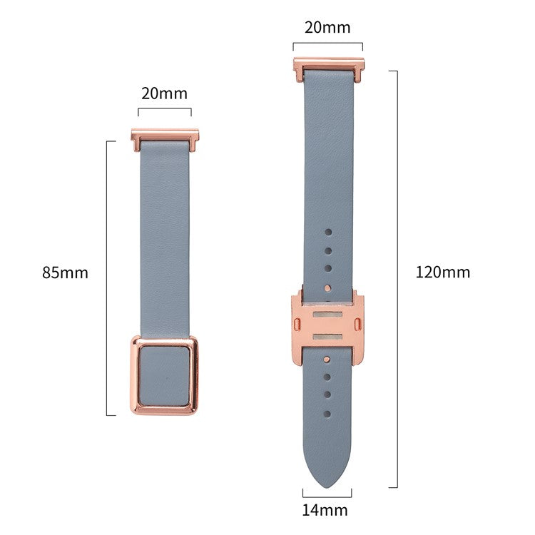 For Samsung Galaxy Watch6 Classic 47mm 43mm Watch Band 20mm Leather Strap with Magnetic Folding Buckle - Dark Green / Rose Gold Buckle