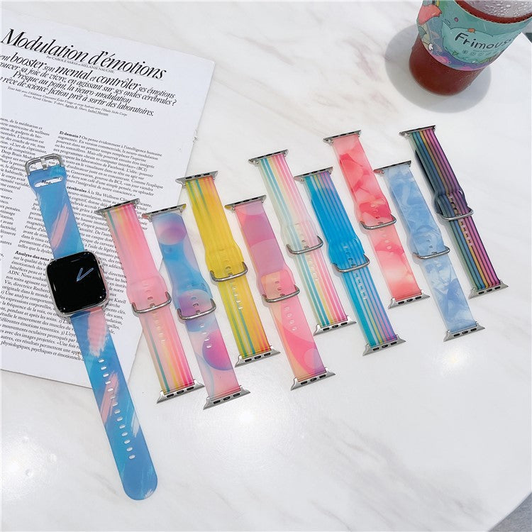 For Apple Watch Series 10 46mm / Ultra 2 Ultra 49mm /  Series 9 8 7 45mm / 6 5 4 SE (2023) SE (2022) SE 44mm / 3 2 1 42mm Watch Band Silicone Strap - Rainbow