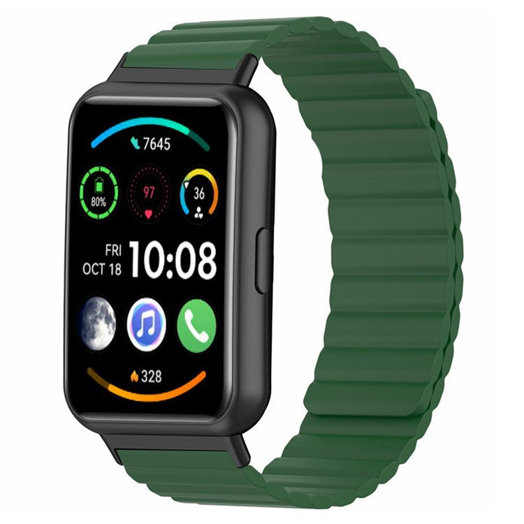 For Huawei Watch Fit 2 Magnetic Watch Strap Silicone Adjustable Wristband - Army Green