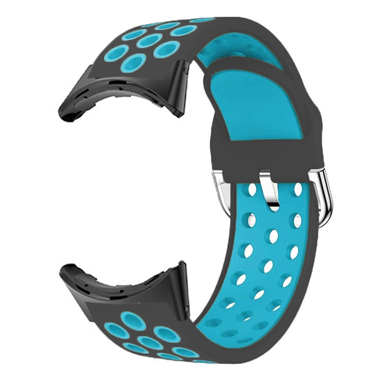 For Google Pixel Watch 2 / Pixel Watch Silicone Strap Dual Color Breathable Watch Bands - Black+Blue