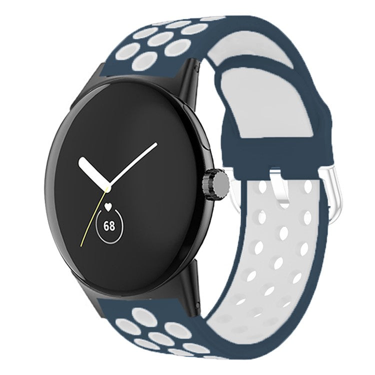 For Google Pixel Watch 2 / Pixel Watch Silicone Strap Dual Color Breathable Watch Bands - Dark Blue+White