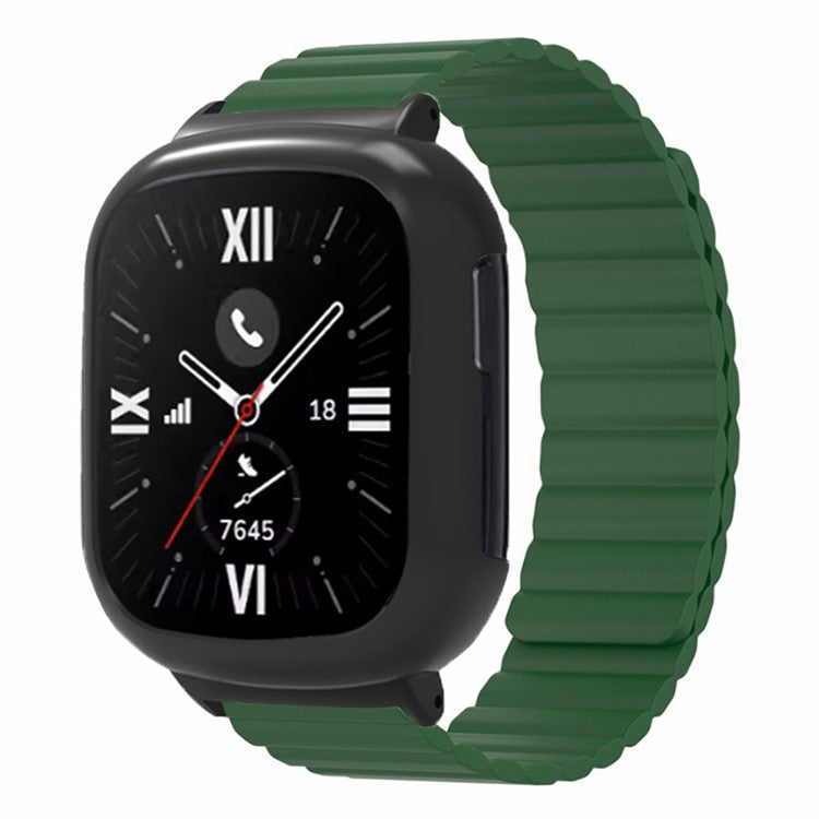 For Honor Watch 4 Silicone Watch Band Magnetic Wrist Strap with PC Watch Case - Army Green