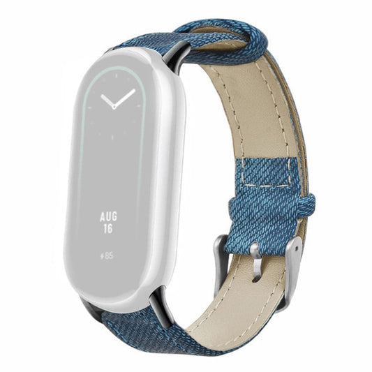 For Xiaomi Smart Band 9 NFC / 9 / 8 NFC / 8 Strap Denim Texture Cowhide Leather Band - Blue