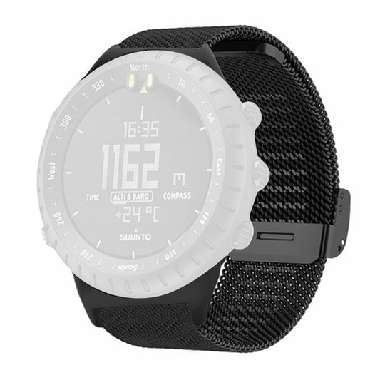 For Suunto Core Mesh Watch Band Stainless Steel Watch Strap with 22mm Alloy Connector - Black