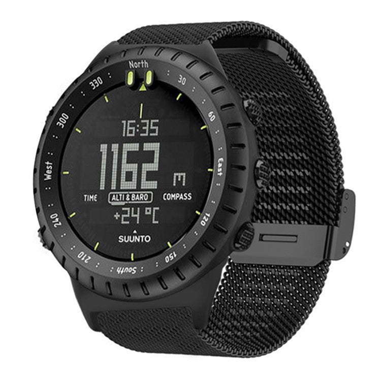 For Suunto Core Mesh Watch Band Stainless Steel Watch Strap with 22mm Alloy Connector - Black