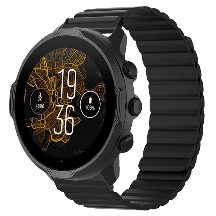 For Suunto Spartan Sport Wrist HR Baro / Suunto 7 Magnetic Band 24mm Silicone Watch Strap - Black