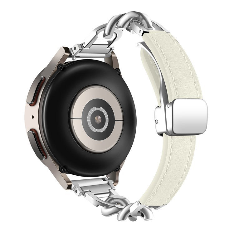 For Samsung Galaxy Watch6 / Garmin Venu Sq 2 Magnetic Watch Band 20mm Genuine Cow Leather Strap - Beige