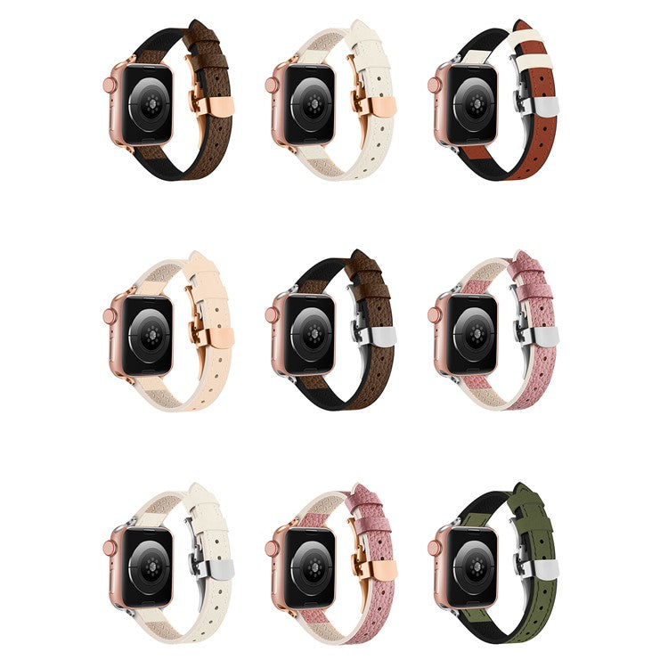 For Apple Watch Series 10 46mm / Ultra 2 Ultra 49mm /  Series 9 8 7 45mm / 6 5 4 SE (2023) SE (2022) SE 44mm / 3 2 1 42mm Watch Band - Beige / Silver Buckle