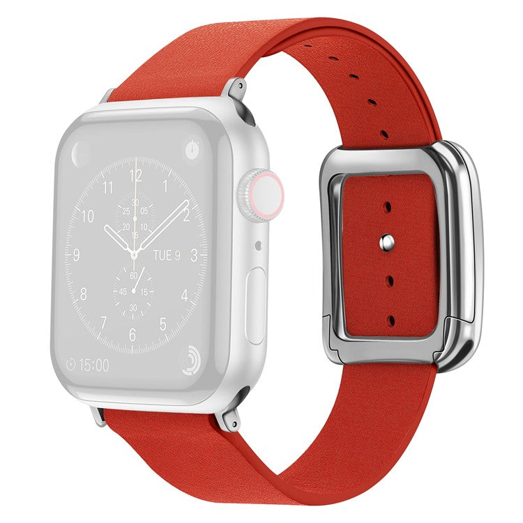 For Apple Watch 10 46mm / Ultra 2 / Ultra 49mm / 9 8 7 45mm / SE (2023) SE (2022) SE 6 5 4 44mm / 3 2 1 42mm Men's Watch Band Leather Strap - Orange Red