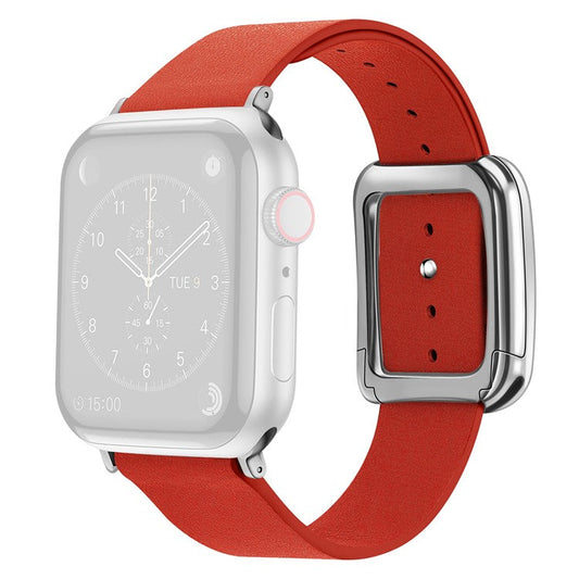 For Apple Watch 10 46mm / Ultra 2 / Ultra 49mm / 9 8 7 45mm / SE (2023) SE (2022) SE 6 5 4 44mm / 3 2 1 42mm Men's Watch Band Leather Strap - Orange Red